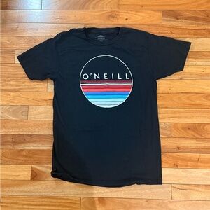 O'Neill Black Tee with Multicolor Stripe Design